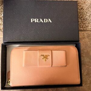 Prada Coral Wallet with Bow Accent
